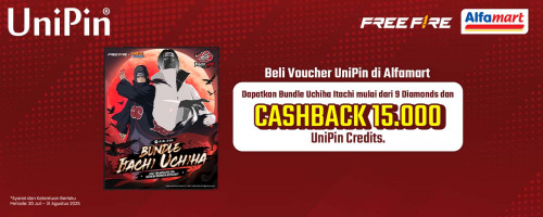 Dapatkan Bundle Itachi Uchiha & Cashback 15.000 UniPin Credits di Alfamart!
